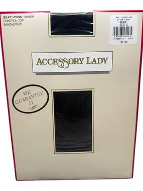Vintage Accessory Lady Silky Lycra Sheer Control Top Pantyhose Black Size C